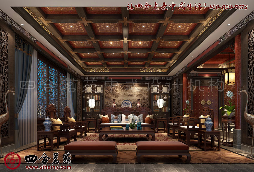 精致典雅的環(huán)境展現(xiàn)著古色古香的陳韻 獨立四合院中式裝修設(shè)計效果圖