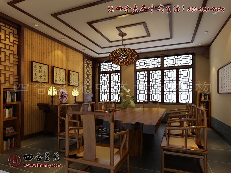 翰墨書香的文蘊增添裝修藝術(shù)審美 茶樓仿古裝修設(shè)計雅間效果圖